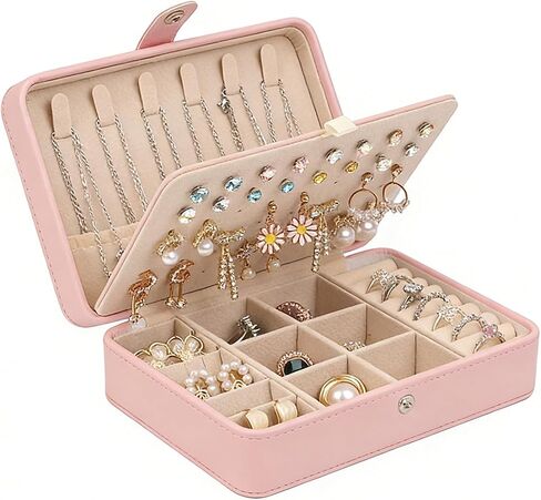 Travel Jewelry Case, Small Jewelry Box Organizer with Necklace Hooks Ring Slots and Removable Dividers for Storage and Organization in Saudi Arabia