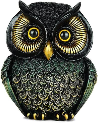 Owl Statue Home Decor, Small Figurines for Shelves, Office, Living Room, Decorative Gift for Owl Lovers (Black Gold) in Kuwait