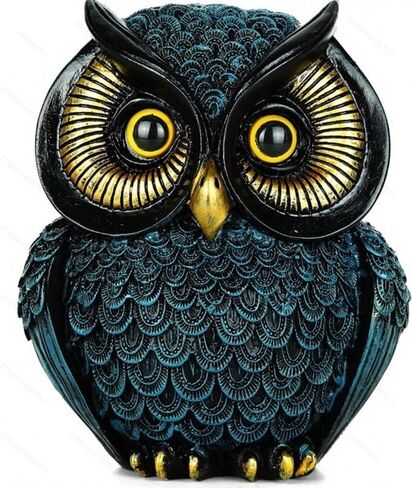 Owl Statue Home Decor, Small Figurines for Shelves, Office, Living Room, Decorative Gift for Owl Lovers (Black Gold) in Kuwait