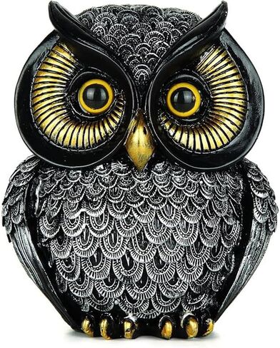 Owl Statue Home Decor, Small Figurines for Shelves, Office, Living Room, Decorative Gift for Owl Lovers (Black Gold) in Kuwait
