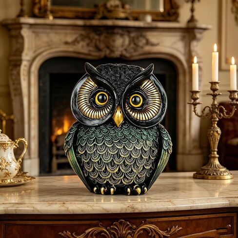 Owl Statue Home Decor, Small Figurines for Shelves, Office, Living Room, Decorative Gift for Owl Lovers (Black Gold) in Kuwait