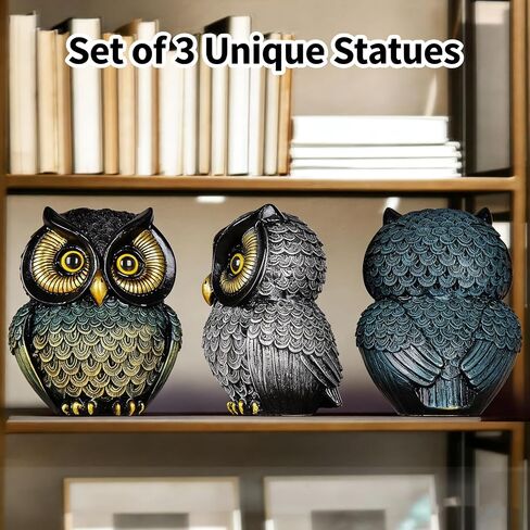 Owl Statue Home Decor, Small Figurines for Shelves, Office, Living Room, Decorative Gift for Owl Lovers (Black Gold) in Kuwait