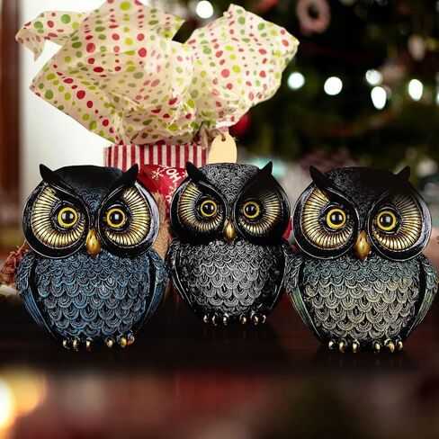 Owl Statue Home Decor, Small Figurines for Shelves, Office, Living Room, Decorative Gift for Owl Lovers (Black Gold) in Kuwait