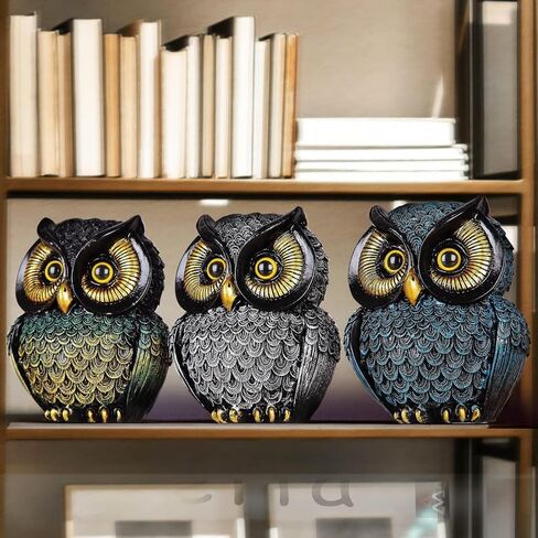 Owl Statue Home Decor, Small Figurines for Shelves, Office, Living Room, Decorative Gift for Owl Lovers (Black Gold) in Kuwait