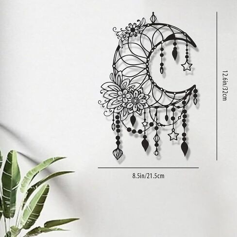 SYDERWE Metal Wall Art, Matte Black Moon Phase Decor, Celestial Bedroom Decor with Floral and Hanging Stars, Indoor & Outdoor in Saudi Arabia