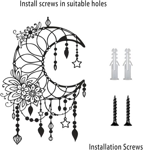 SYDERWE Metal Wall Art, Matte Black Moon Phase Decor, Celestial Bedroom Decor with Floral and Hanging Stars, Indoor & Outdoor in Saudi Arabia