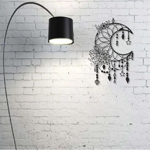 SYDERWE Metal Wall Art, Matte Black Moon Phase Decor, Celestial Bedroom Decor with Floral and Hanging Stars, Indoor & Outdoor in Saudi Arabia