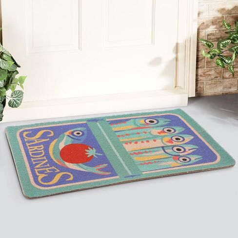 Tinideya Sardine Can Coir Doormat Funny Summer Welcome Front Door Mat for Indoor and Outdoor 18x30 Inches Durable PVC Artificial Coir Rug for Patio, Entryway, Beach House Decor, Non Slip Doormat in Kuwait