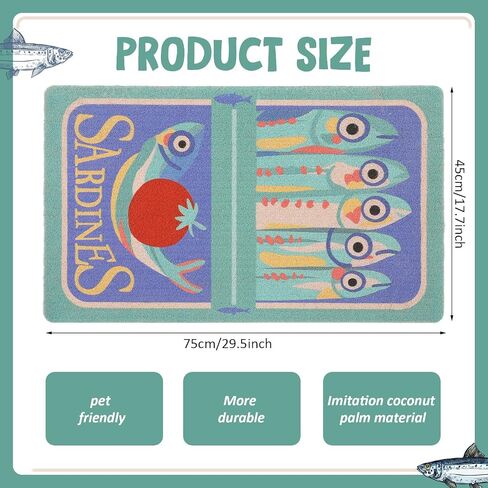 Tinideya Sardine Can Coir Doormat Funny Summer Welcome Front Door Mat for Indoor and Outdoor 18x30 Inches Durable PVC Artificial Coir Rug for Patio, Entryway, Beach House Decor, Non Slip Doormat in Kuwait