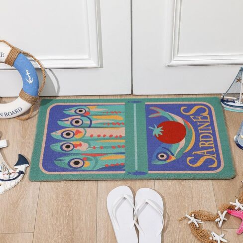 Tinideya Sardine Can Coir Doormat Funny Summer Welcome Front Door Mat for Indoor and Outdoor 18x30 Inches Durable PVC Artificial Coir Rug for Patio, Entryway, Beach House Decor, Non Slip Doormat in Kuwait