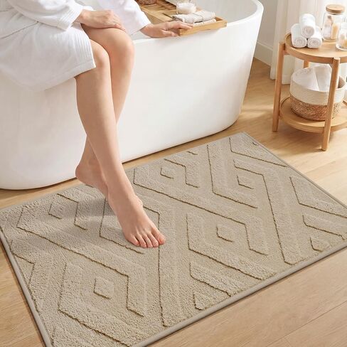 Non-Slip Bath Mat 16x24-2pc Quick Dry Absorbent Non Slip Bath Mat Bath Mats for Bathtub Mat Bathroom Carpet Fit Under Door Washable Floor Bath Rugs Brown in Saudi Arabia