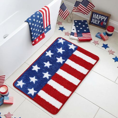 Moutina American Flag Patriotic Bathroom Rugs 17x29 Inch, Soft and Absorbent Tufted 4th of July Rug Non Slip Washable, Memorial Day Bathroom Decor Bath Mat Holiday Decorations in Kuwait