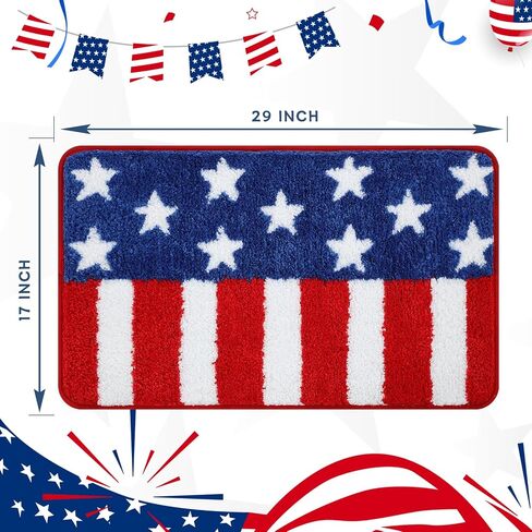 Moutina American Flag Patriotic Bathroom Rugs 17x29 Inch, Soft and Absorbent Tufted 4th of July Rug Non Slip Washable, Memorial Day Bathroom Decor Bath Mat Holiday Decorations in Kuwait