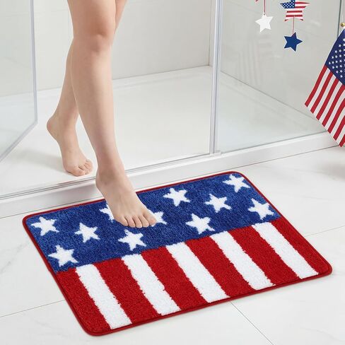 Moutina American Flag Patriotic Bathroom Rugs 17x29 Inch, Soft and Absorbent Tufted 4th of July Rug Non Slip Washable, Memorial Day Bathroom Decor Bath Mat Holiday Decorations in Kuwait