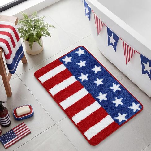 Moutina American Flag Patriotic Bathroom Rugs 17x29 Inch, Soft and Absorbent Tufted 4th of July Rug Non Slip Washable, Memorial Day Bathroom Decor Bath Mat Holiday Decorations in Kuwait
