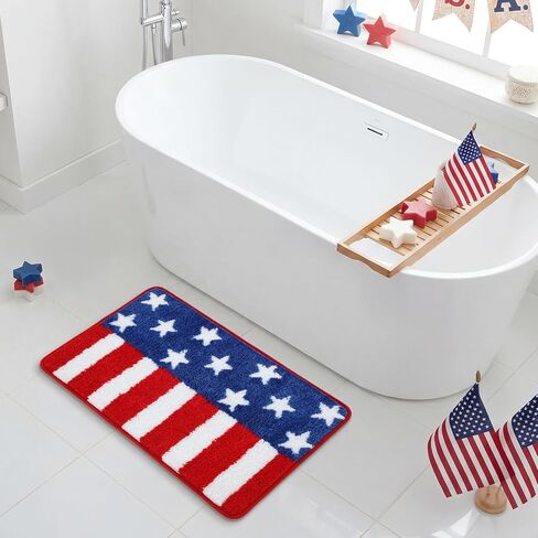 Moutina American Flag Patriotic Bathroom Rugs 17x29 Inch, Soft and Absorbent Tufted 4th of July Rug Non Slip Washable, Memorial Day Bathroom Decor Bath Mat Holiday Decorations in Kuwait