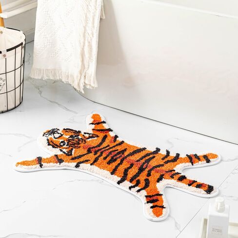 Tiger Bath Mat for Bathroom, Cute Orange Tiger Cartoon Non Slip Animal Shaped Absorbent Small Bathtub Rug Bathroom Decor Aesthetic Plush Shower Rugs 21.4inx32.2in in Saudi Arabia