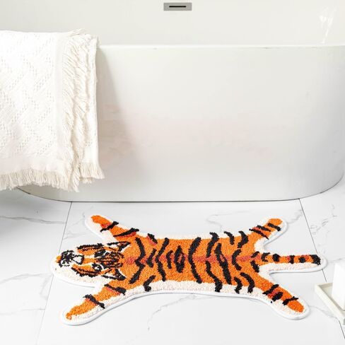 Tiger Bath Mat for Bathroom, Cute Orange Tiger Cartoon Non Slip Animal Shaped Absorbent Small Bathtub Rug Bathroom Decor Aesthetic Plush Shower Rugs 21.4inx32.2in in Saudi Arabia