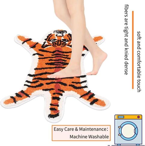 Tiger Bath Mat for Bathroom, Cute Orange Tiger Cartoon Non Slip Animal Shaped Absorbent Small Bathtub Rug Bathroom Decor Aesthetic Plush Shower Rugs 21.4inx32.2in in Saudi Arabia