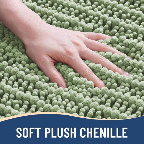 Arotive Luxury Chenille Bathroom Rugs 3 Piece with Toilet Lid Cover, Shaggy Soft and Absorbent Bath Rug, Non-Slip, Machine Washable Bath Mats for Bathroom(24x16+24x20+17.5x15, Sage Green) in Saudi Arabia
