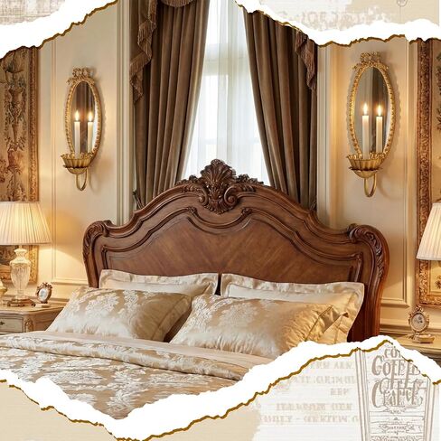 Set of 2 Gold Mirror Wall Sconces Candle Holders, French Vintage Bowknot Oval Mirror Sconce, Elegant Brass Taper Candle Sconces Wall Decor for Living Room, Dining Room, Wedding in Saudi Arabia