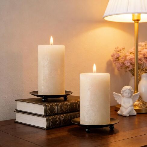 8 PCS Black Iron Candle Stick Holders for Pillar Candles, Candle Stand Tray for Table Decor, Available for Weddings, Holidays, Birthday Parties in Saudi Arabia