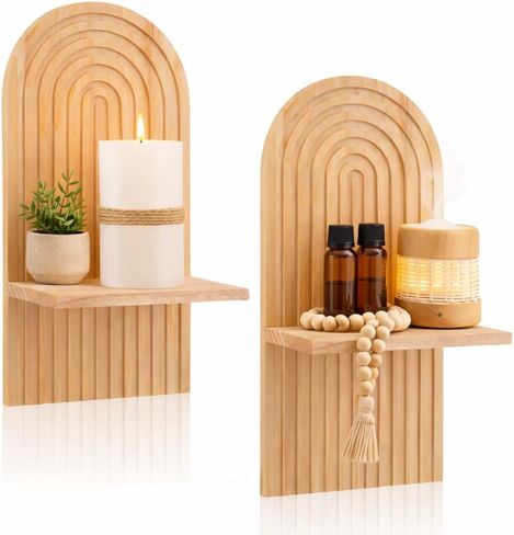 Boho Wall Candle Sconces Set of 2, Modern Rainbow Wall Candle Holders Natural Wooden Hanging Shelves for Fireplace Mantel Living Room Bedroom Dining Room Decor Accessories in Saudi Arabia
