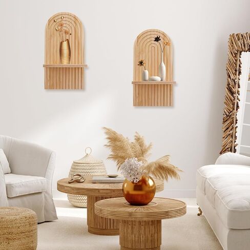 Boho Wall Candle Sconces Set of 2, Modern Rainbow Wall Candle Holders Natural Wooden Hanging Shelves for Fireplace Mantel Living Room Bedroom Dining Room Decor Accessories in Saudi Arabia