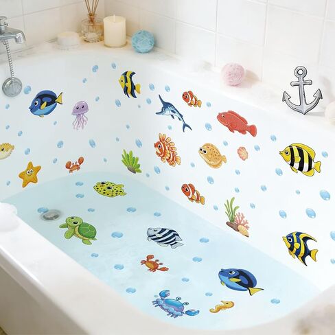 Ocean Wall Decals 6 Sheets Under the Sea Wall Decals Colorful Fish, Turtles, Jellyfish & Marine Animals Stickers, Removable Peel-and-Stick PVC Art for Bathroom, Bedroom, Living Room Summer Decor in Saudi Arabia