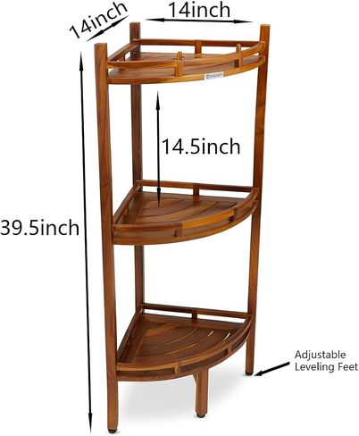 رف دش زاوية من TeakCraft من خشب الساج، 3 طبقات، 14 عرض × 14 طول × 39.5 ارتفاع، مجمع بالكامل، OM in Kuwait