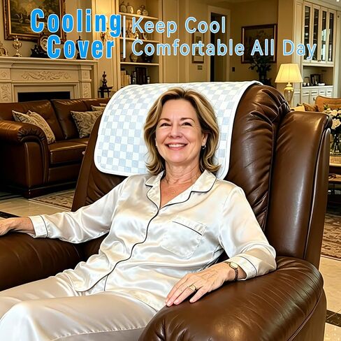 Cooling Headrest Cover for Recline Chair,Cool Breathable Headrest Protector for Hot Sleepers, Super Non-Slip Seat Cover for Sofa, Loveseat, Couch & Office Chair, Washable (Cool-Checkerboard) in Saudi Arabia