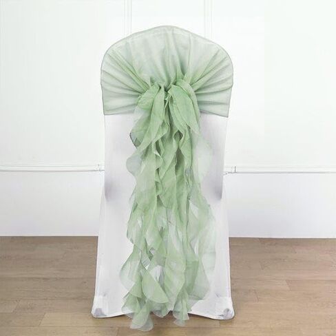 10 Sage Green Curly Chiffon Chair Sashes Bows Ties - Wedding Ceremony Reception Decorations Cheap Supplies Wholesale in Saudi Arabia
