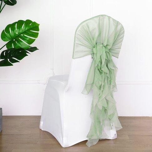 10 Sage Green Curly Chiffon Chair Sashes Bows Ties - Wedding Ceremony Reception Decorations Cheap Supplies Wholesale in Saudi Arabia