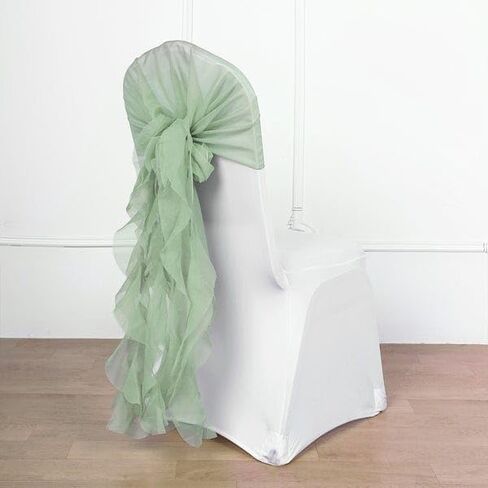 10 Sage Green Curly Chiffon Chair Sashes Bows Ties - Wedding Ceremony Reception Decorations Cheap Supplies Wholesale in Saudi Arabia