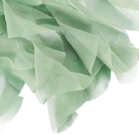 10 Sage Green Curly Chiffon Chair Sashes Bows Ties - Wedding Ceremony Reception Decorations Cheap Supplies Wholesale in Saudi Arabia