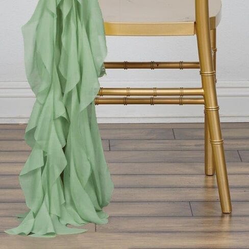 10 Sage Green Curly Chiffon Chair Sashes Bows Ties - Wedding Ceremony Reception Decorations Cheap Supplies Wholesale in Saudi Arabia