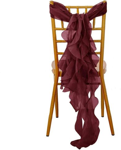10 Sage Green Curly Chiffon Chair Sashes Bows Ties - Wedding Ceremony Reception Decorations Cheap Supplies Wholesale in Saudi Arabia