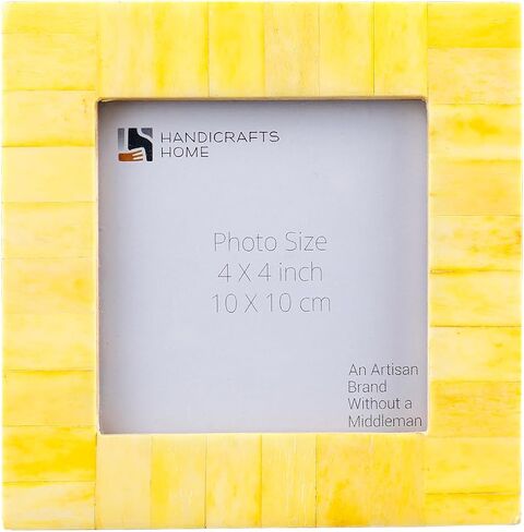 Handicrafts Home Yellow 4x4 Picture Frame for Christmas Decor & Holiday Gifting Handmade Photo Frame, Modern Minimalist Home Decor, Wedding Gift, Vintage Bone inlay Frames for Aesthetic & Living Room in Kuwait