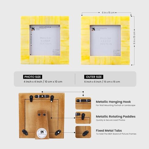 Handicrafts Home Yellow 4x4 Picture Frame for Christmas Decor & Holiday Gifting Handmade Photo Frame, Modern Minimalist Home Decor, Wedding Gift, Vintage Bone inlay Frames for Aesthetic & Living Room in Kuwait