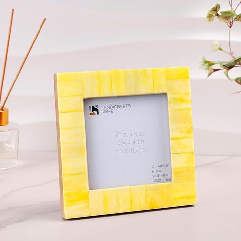 Handicrafts Home Yellow 4x4 Picture Frame for Christmas Decor & Holiday Gifting Handmade Photo Frame, Modern Minimalist Home Decor, Wedding Gift, Vintage Bone inlay Frames for Aesthetic & Living Room in Kuwait