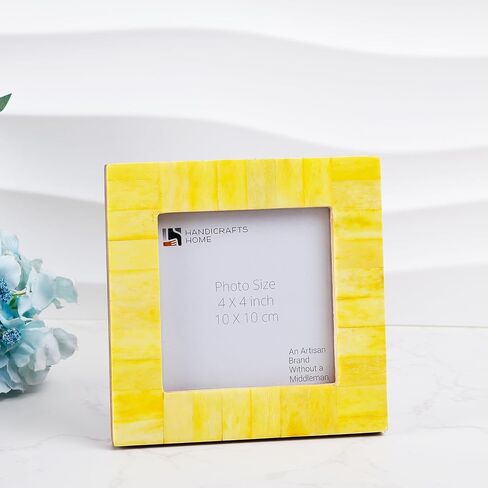 Handicrafts Home Yellow 4x4 Picture Frame for Christmas Decor & Holiday Gifting Handmade Photo Frame, Modern Minimalist Home Decor, Wedding Gift, Vintage Bone inlay Frames for Aesthetic & Living Room in Kuwait