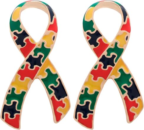 Large Autism Awareness Ribbon Pin with Colorful Puzzle Pieces – Asperger’s/Autism Ribbon Multi-Colored Lapel Pins Perfect for Asperger’s/Autism Awareness, Gift-Giving, Fundraising & More! in Kuwait