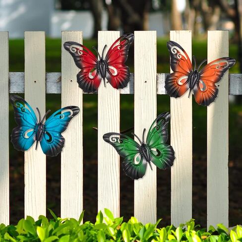 ديكورات فنية جدارية على شكل فراشة معدنية، منحوتات سياج الحديقة، 6 ألوان نابضة بالحياة، ديكور داخلي خارجي، 3.5 × 2.8 بوصة، 6 عبوات in Kuwait
