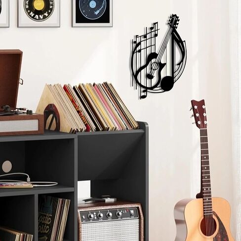 YATEASLU Guitar Wall Art - Guitar Decor,Metal Music Note Decor for Home, Unique Music Wall Art Gifts for Christmas, Thanksgiving - 14.6x9.4 Inch ﻿ in Saudi Arabia