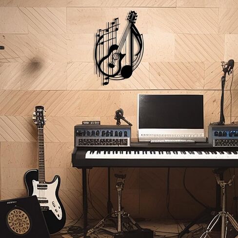 YATEASLU Guitar Wall Art - Guitar Decor,Metal Music Note Decor for Home, Unique Music Wall Art Gifts for Christmas, Thanksgiving - 14.6x9.4 Inch ﻿ in Saudi Arabia
