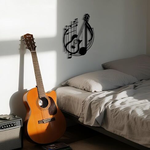 YATEASLU Guitar Wall Art - Guitar Decor,Metal Music Note Decor for Home, Unique Music Wall Art Gifts for Christmas, Thanksgiving - 14.6x9.4 Inch ﻿ in Saudi Arabia