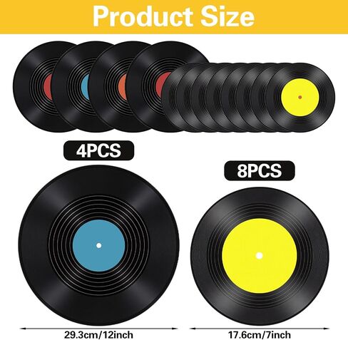 4 Pack 12in Blank Vinyl Record Decor, 8 Pack 7in Fake Vintage Record for Indie Wall Aesthetic Room Decor, 70s 80s 90s Rock & Roll Music Party, Retro Records for Home Living Room, Craft Display in Saudi Arabia