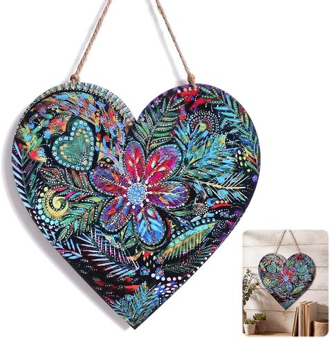 Gerrii Colorful Metal Heart Wall Decor, Floral Boho Heart Wall Art with Hanging Rope for Front Porch Bedroom Indoor Outdoor Decoration in Kuwait