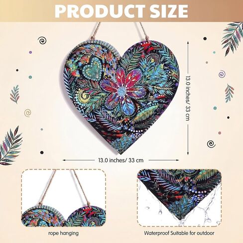 Gerrii Colorful Metal Heart Wall Decor, Floral Boho Heart Wall Art with Hanging Rope for Front Porch Bedroom Indoor Outdoor Decoration in Kuwait