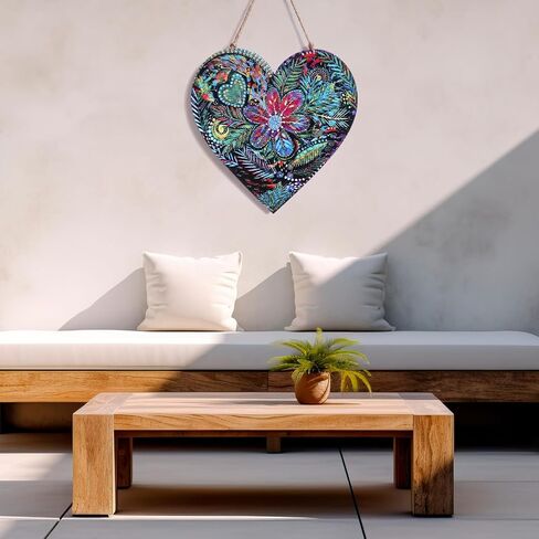 Gerrii Colorful Metal Heart Wall Decor, Floral Boho Heart Wall Art with Hanging Rope for Front Porch Bedroom Indoor Outdoor Decoration in Kuwait
